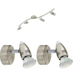Loops Quad Ceiling Spot Light & 2x Matching Wall Lights Satin Nickel Adjustable Head in Metallics
