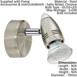 Loops Quad Ceiling Spot Light & 2x Matching Wall Lights Satin Nickel Adjustable Head in Metallics - thumbnail 3
