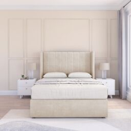 "Sloomy Falcon Plush Wingback Bed Set, 2 Drawers & 54"" Floor Standing Headboard in Cream - Size: Super King" - thumbnail 2