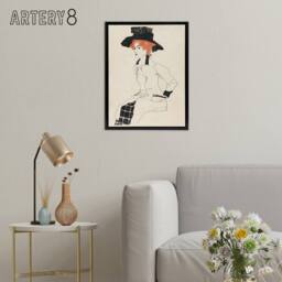 "Artery8 Portrait of a Woman with Black Hat Framed Canvas Wall Art Print Schiele in Beige - Size: W12"" x H16""" - thumbnail 3