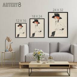 "Artery8 Portrait of a Woman with Black Hat Framed Canvas Wall Art Print Schiele in Beige - Size: W12"" x H16""" - thumbnail 4