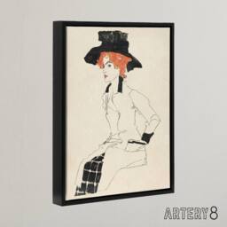 "Artery8 Portrait of a Woman with Black Hat Framed Canvas Wall Art Print Schiele in Beige - Size: W12"" x H16""" - thumbnail 2