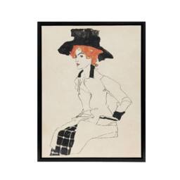 "Artery8 Portrait of a Woman with Black Hat Framed Canvas Wall Art Print Schiele in Beige - Size: W12"" x H16""" - thumbnail 1
