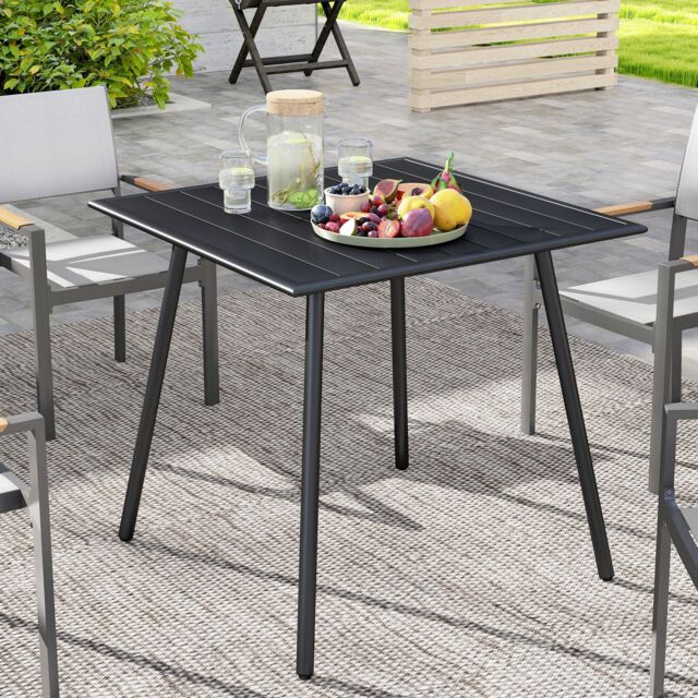 OUTSUNNY Garden Table for 4 Person with Slat Top, Steel Frame, Black - image 1