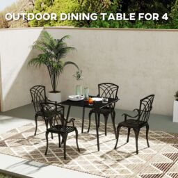 OUTSUNNY Garden Table for 4 Person with Slat Top, Steel Frame, Black - thumbnail 4