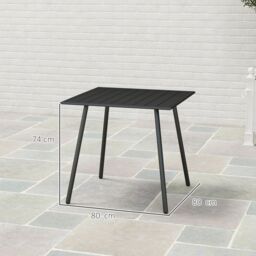 OUTSUNNY Garden Table for 4 Person with Slat Top, Steel Frame, Black - thumbnail 3