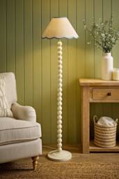 ValueLights Bobbin Colour Trim Linen Shade Cream Bobble Floor Lamp with Bulb in Baby Blue - thumbnail 2