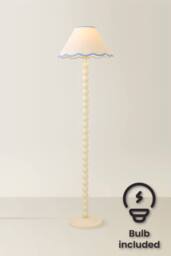 ValueLights Bobbin Colour Trim Linen Shade Cream Bobble Floor Lamp with Bulb in Baby Blue