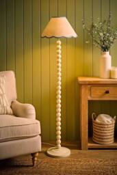 ValueLights Bobbin Colour Trim Linen Shade Cream Bobble Floor Lamp with Bulb in Baby Blue - thumbnail 3