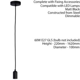 Loops Hanging Ceiling Pendant Light & Rose Kit Matt Black Industrial Adjustable Lamp - thumbnail 2