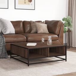 Berkfield Home Coffee Table Brown Oak 80x80x30 cm Engineered Wood & Metal - Size: 80 x 80 x 30 cm - thumbnail 3