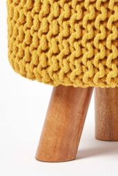 Homescapes Tall Cotton Knitted Footstool on Legs in Mustard - thumbnail 4