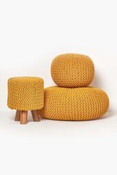 Homescapes Tall Cotton Knitted Footstool on Legs in Mustard - thumbnail 5