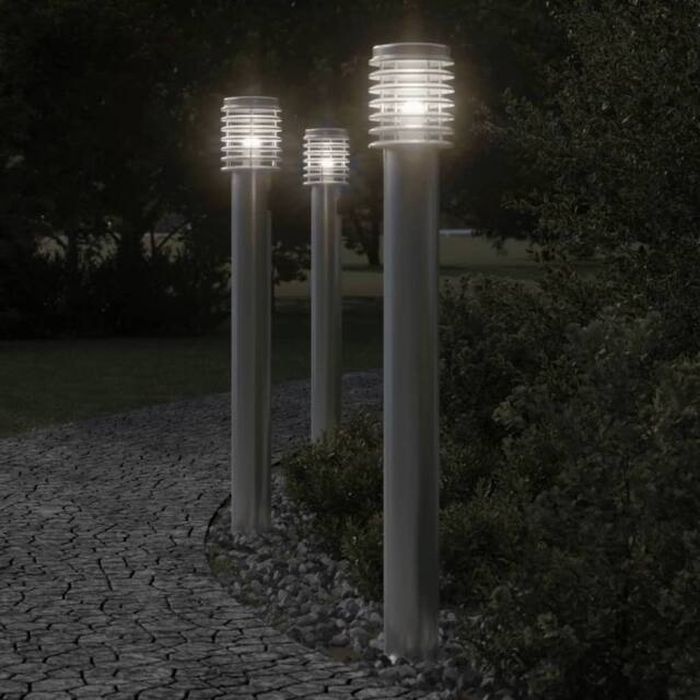 Berkfield Home Outdoor Floor Lamps with Outlet 3pcs Silver 110cm Stainless Steel - image 1