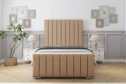 "Sloomy California Dumfries Bed Frame With 50"" Upholstered Headboard in Light Brown - Size: Small Double" - thumbnail 1