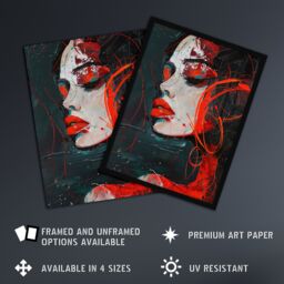 "Artery8 Red Passion Woman Abstract Portrait Oil Painting Wall Art Print - Size: W24"" x H32""" - thumbnail 2