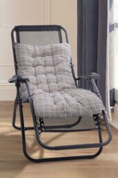 Living and Home 160cm L x 50cm W Plaid Print Beach Chair Seat Cushion Button Tufted Lounge Cushion in Grey - Size: 160 cm L x 50 cm W - thumbnail 1