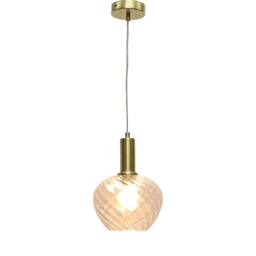 First Choice Lighting Set of 2 Bradson - Clear Swirl Glass Satin Brass Deco Pendant Fittings - thumbnail 3