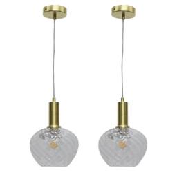 First Choice Lighting Set of 2 Bradson - Clear Swirl Glass Satin Brass Deco Pendant Fittings - thumbnail 1