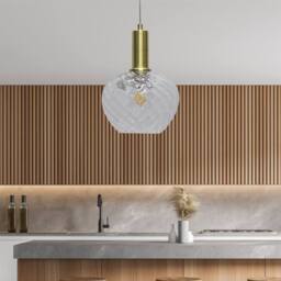 First Choice Lighting Set of 2 Bradson - Clear Swirl Glass Satin Brass Deco Pendant Fittings - thumbnail 4