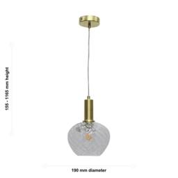 First Choice Lighting Set of 2 Bradson - Clear Swirl Glass Satin Brass Deco Pendant Fittings - thumbnail 6