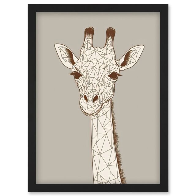 Artery8 Cute Giraffe Head Line Drawing Illustration Artwork Framed Wall Art Print A4 in Black - image 1
