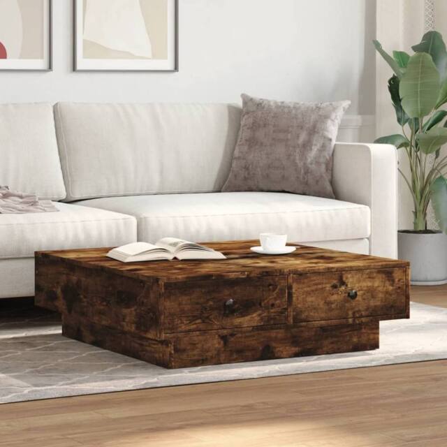 Berkfield Home Durable Coffee Table Smoked Oak 90x90x28 cm Engineered Wood in Brown - Size: 90 x 90 x 28 cm - image 1