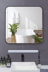 Living and Home 50 x 50cm Square Wall Mirror Aluminum Alloy Frame Bathroom Mirror in Black - Size: 50 x 50 cm