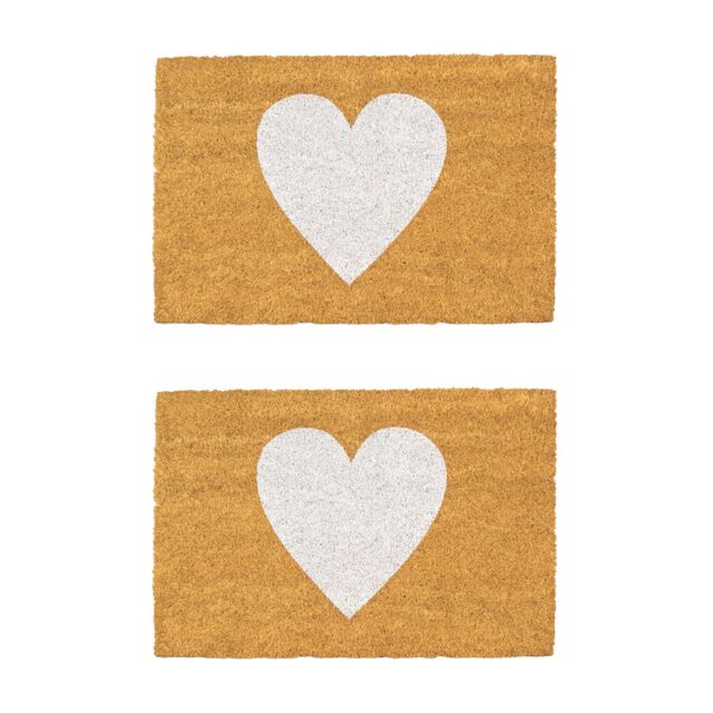 Nicola Spring Coir Door Mats - 60 x 40cm - White Heart - Set of 2 - Size: 40 cm x 60 cm - image 1