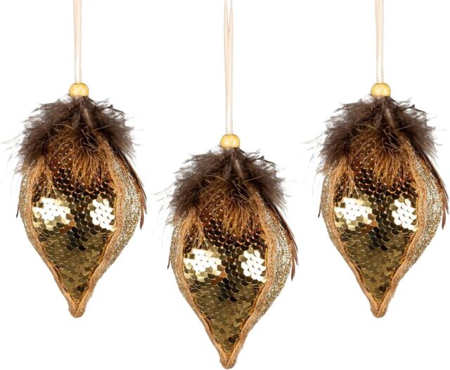 Shatchi 3Pcs Gold Sequin Teardrop Bauble 14cm - Christmas Tree Hanging Decoration Fairy Tale Themed - image 1