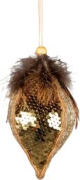 Shatchi 3Pcs Gold Sequin Teardrop Bauble 14cm - Christmas Tree Hanging Decoration Fairy Tale Themed - thumbnail 3