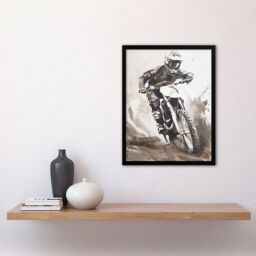 "Artery8 Pro Motocross Race Racing Black White Watercolour Framed Wall Art in Grey - Size: W12"" x H16""" - thumbnail 4