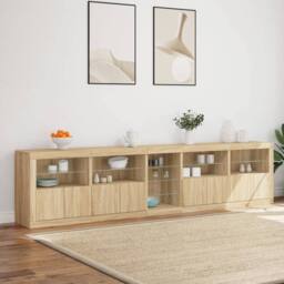 Berkfield Home Sideboard with LED Lights Sonoma Oak 283x37x67 cm in Brown - Size: 283 x 37 x 67 cm - thumbnail 4