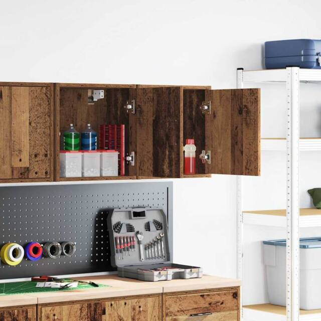 Berkfield Home Garage Wall Cabinets 2 pcs Old Wood Engineered Wood in Brown - image 1