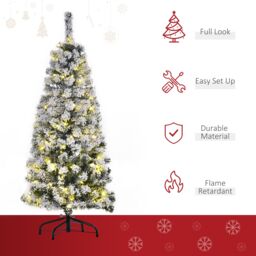 HOMCOM 4FT Prelit Snow Flocked Christmas Tree Light Indoor HomeDecoration in Green - Size: 120 cm x 60 cm - thumbnail 4