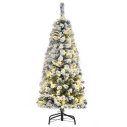 HOMCOM 4FT Prelit Snow Flocked Christmas Tree Light Indoor HomeDecoration in Green - Size: 120 cm x 60 cm - thumbnail 2