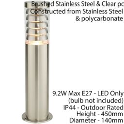 Loops 2 PACK Outdoor Garden Bollard Light Stainless Steel Outside Path LED Lamp Post in Metallics - thumbnail 3