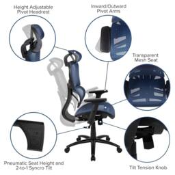 FWStyle Blue Ergonomic Mesh Office Chair Lumbar Support & Tilt - thumbnail 2