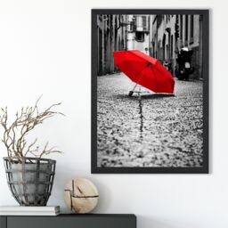 ARTZE Red Umbrella in Paris Street Fashion Photo Framed Print SIZE: A3 with Black Frame - Size: A4 - thumbnail 2
