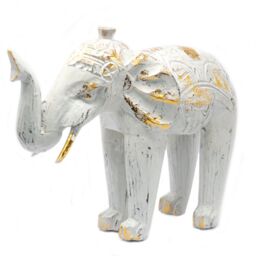 KDMD Wood Carved Elephant - White Gold