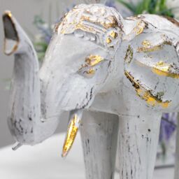 KDMD Wood Carved Elephant - White Gold - thumbnail 3