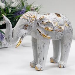 KDMD Wood Carved Elephant - White Gold - thumbnail 2