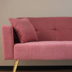 BTM Sofa Bed, 3 Adjustable Angles, Gold Legs, Cushions, Storage Pockets in Pink - Size: A - thumbnail 7