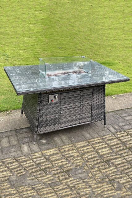 Fimous PE Wicker Rattan Gas Fire Pit Dining Table Gas Heater Burner Patio With Clear Tempered Glass in Dark Grey - image 1