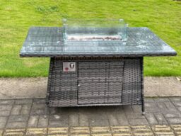 Fimous PE Wicker Rattan Gas Fire Pit Dining Table Gas Heater Burner Patio With Clear Tempered Glass in Dark Grey - thumbnail 5