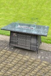 Fimous PE Wicker Rattan Gas Fire Pit Dining Table Gas Heater Burner Patio With Clear Tempered Glass in Dark Grey - thumbnail 3