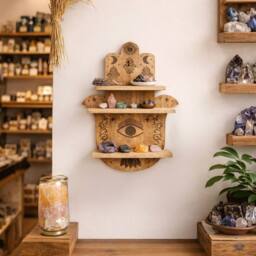 Serenityy Hamsa Shaped Mango Wood Wall Shelf in Natural - thumbnail 2