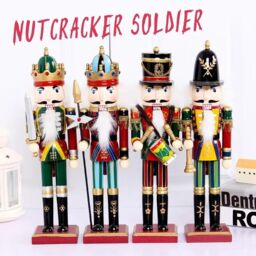 Shatchi 38cm Wooden Nutcrackers Figures Christmas Ornament 4Pcs Set Royal & Millatry Theme - thumbnail 4