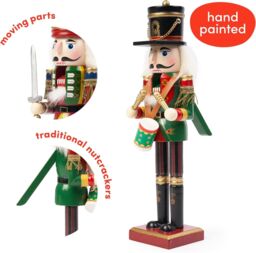 Shatchi 38cm Wooden Nutcrackers Figures Christmas Ornament 4Pcs Set Royal & Millatry Theme - thumbnail 2