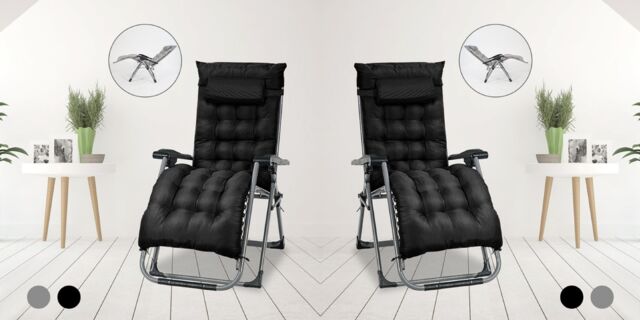 Smart Living Pair of Zero Gravity Reclining Chair with Cushion & Pillow in Black - image 1
